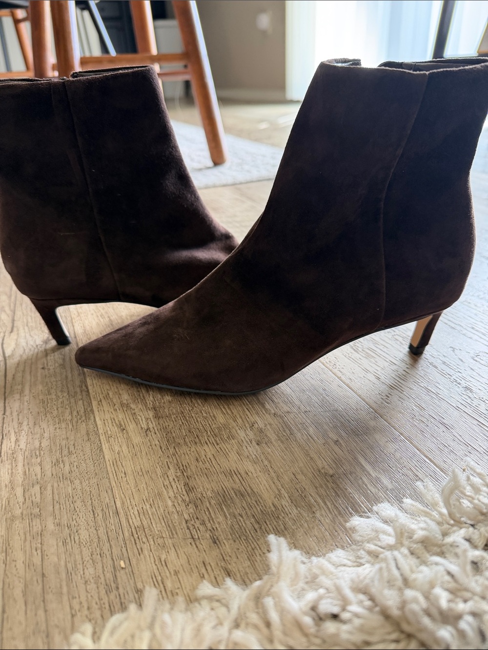 Nine West Dark Brown Suede Pointed Toe Ankle Booties